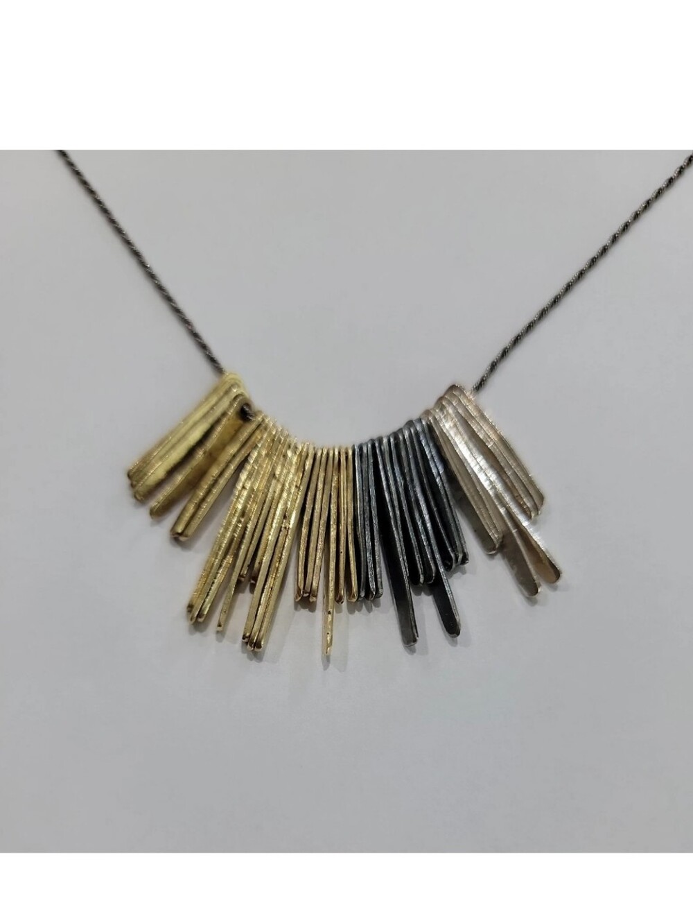 Silpada Tri-Tone Fringe Bar Necklace - Silver, Brass